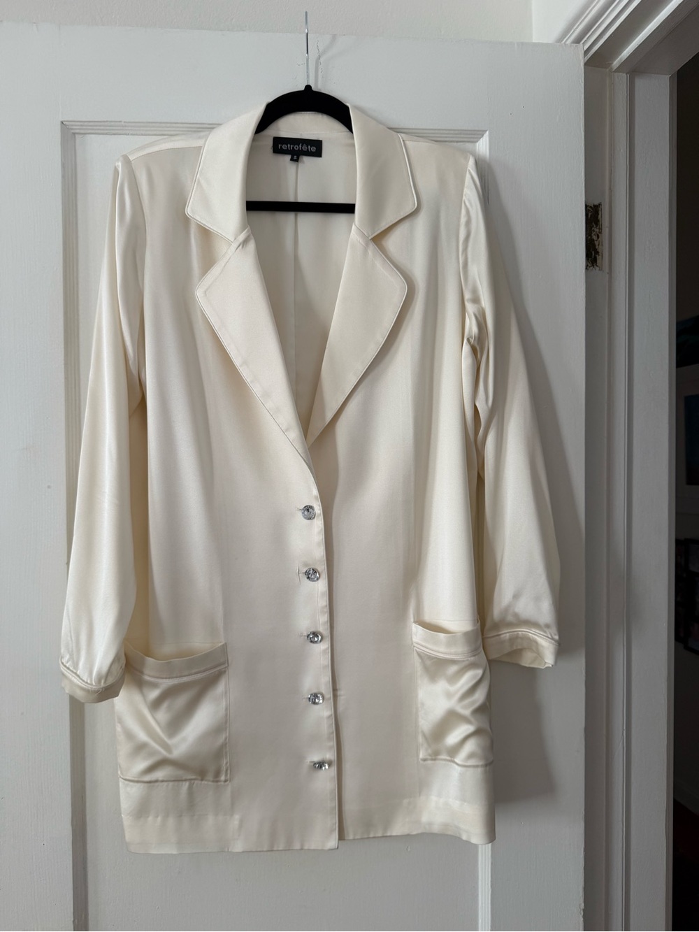 Retrofete White Satin Long Blazer